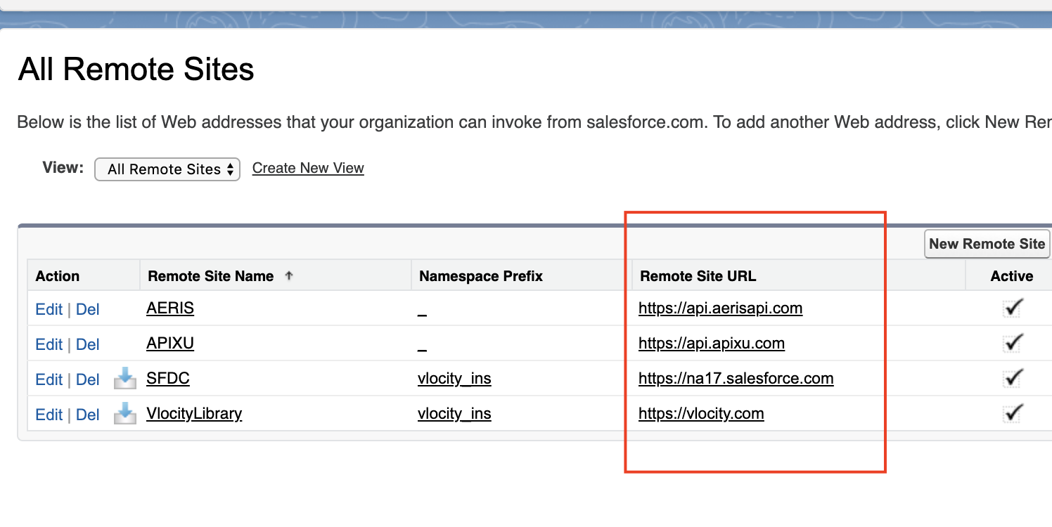 View Remote Site URL column in Setup, Remote Site Settings