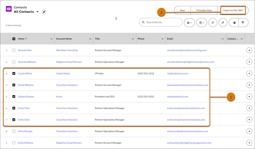 Partner user logs into vendor site and selects some cotacts to export to partner's Salesforce org
