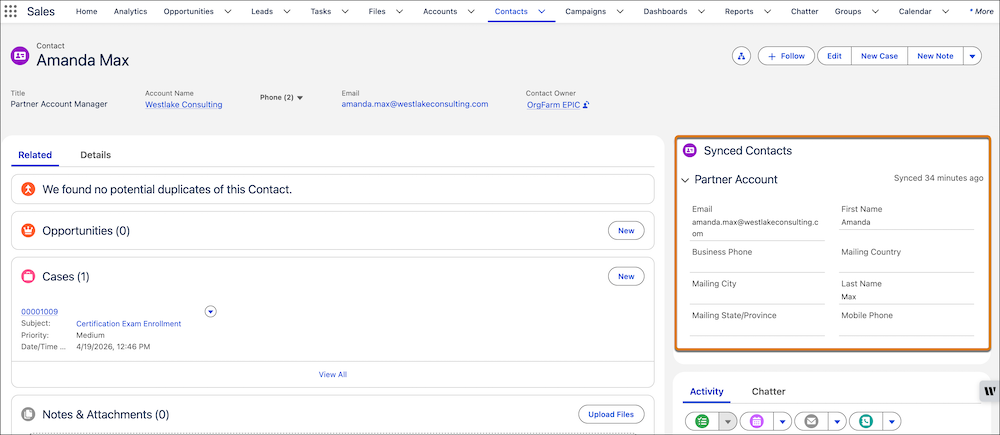 Component on the contact detail page showing shared contact