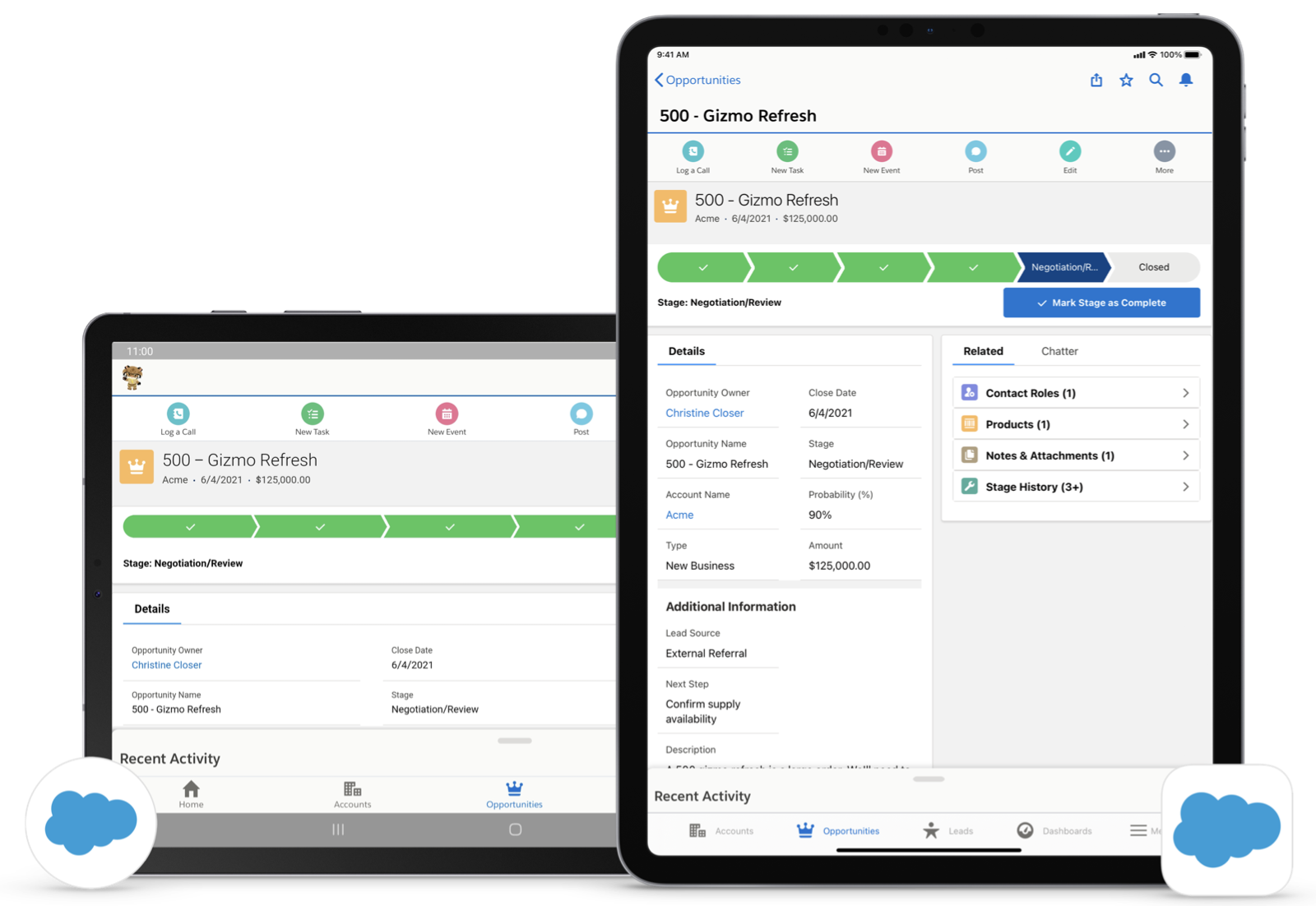 Parallelansicht von 'Lightning für Tablet: volle Breite' auf einem iPad im Quer- und Hochformat