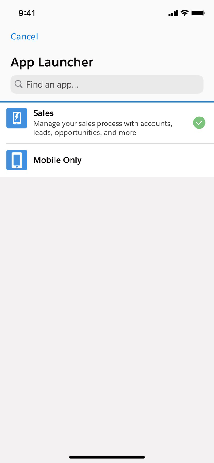 The Mobile Only app is available in the mobile App Launcher