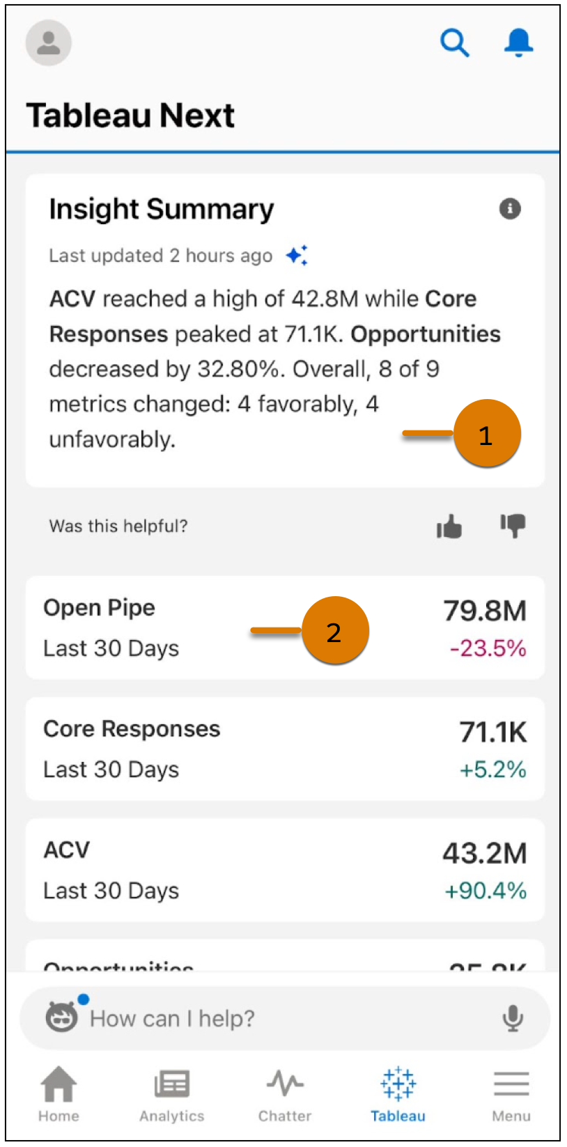 Резюме важных данных Tableau Next Mobile