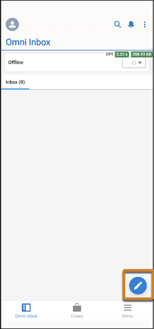 The Salesforce mobile app interface for messaging with the Business-Initiated Outbound messaging button highlighted.