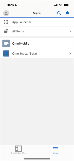 Salesforce mobile app with OmniMobile app open.