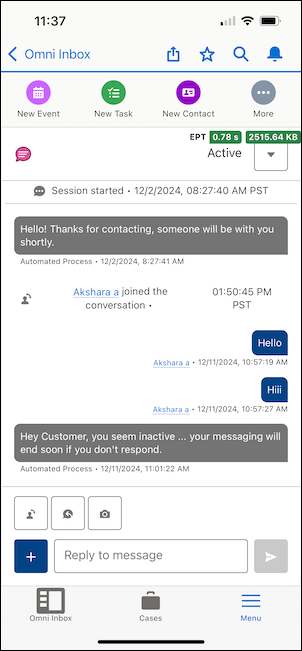 Image of an active messaging conversation