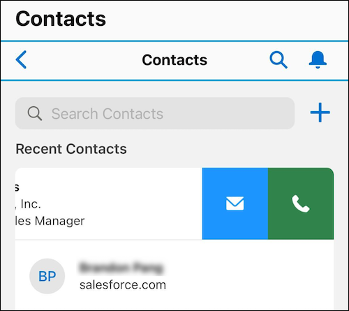 Shows Swiping Left and new icons for calling and emailing