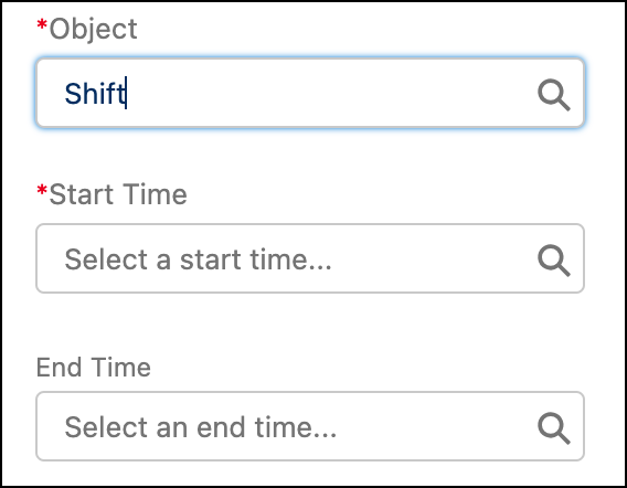 Object menu open to display the Start Time and End Time fields