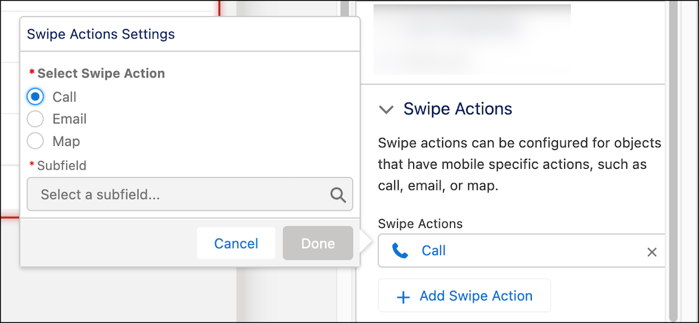 Swipe actions menu open with the dropdown list highlighted