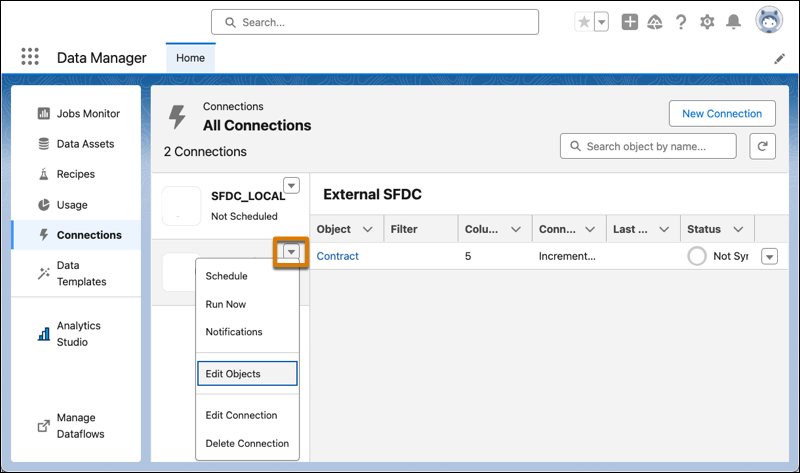 The object appears under the connection type in the Connect tab.
