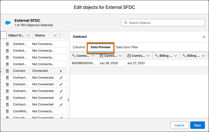 The Preview Source Data page shows a sample of records for the selected fields.