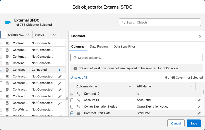 The Select an Object page shows all objects in the data source.