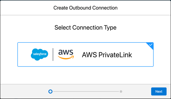 Screen showing the option to select the AWS private link as an outbound connection type