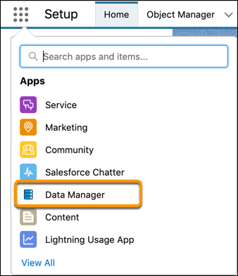 Data Manager is an app listed in the App Launcher.