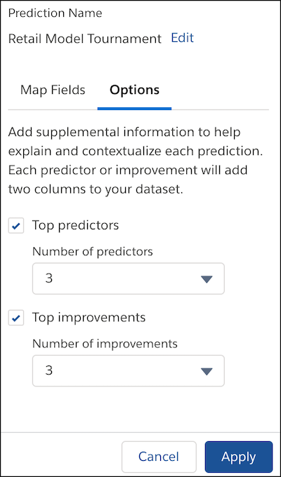 Map fields from the prediction to the recipe