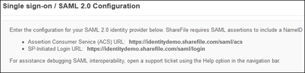 SAML settings in ShareFile