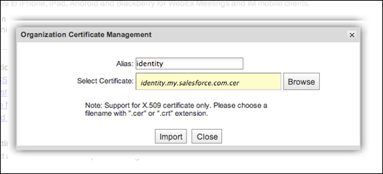 import the Salesforce org certificate