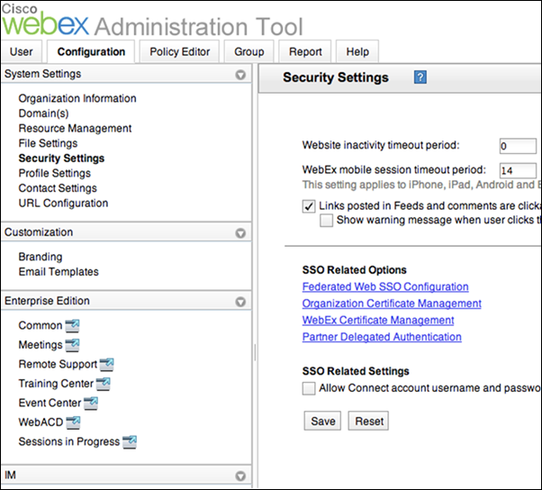 webex security settings