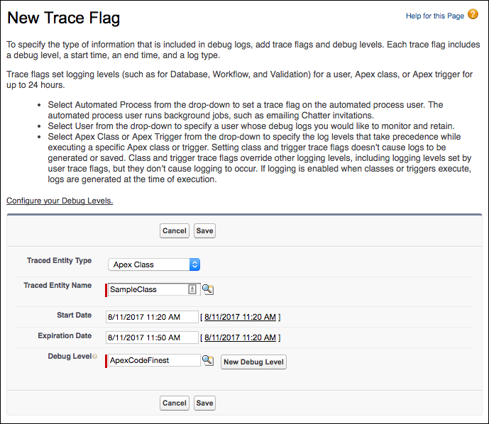 New Trace Flag page