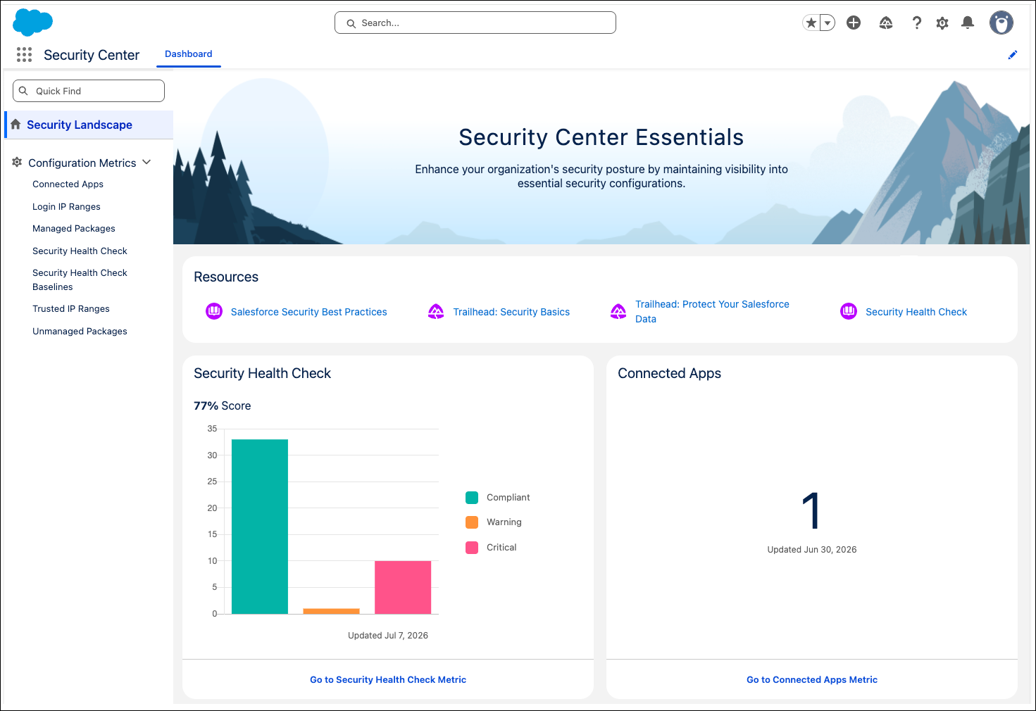 Security Center Essentials Security Landscape page
