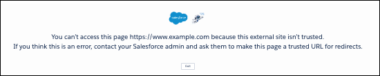 Salesforce Classic Message for a blocked redirection.