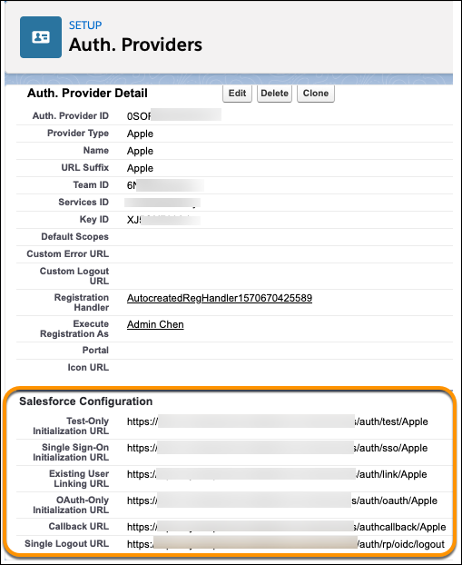 URL de renvoi du fournisseur d'authentification Apple