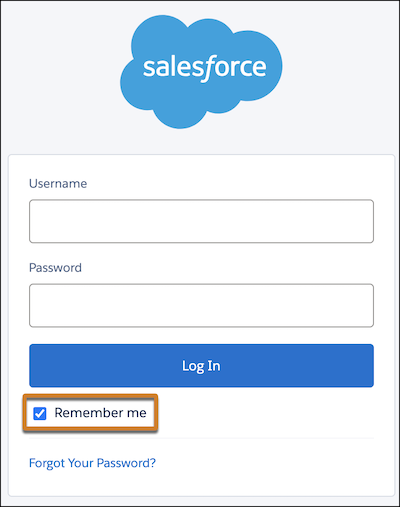 选中“记住我”复选框的 Salesforce 登录页面
