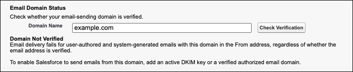 Result when a domain isn’t verified.