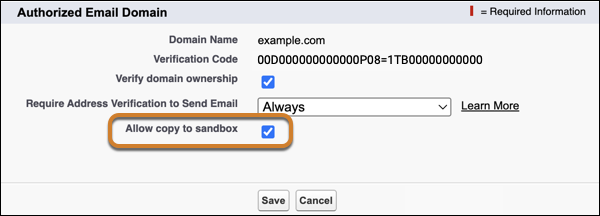 The Allow copy to sandbox checkbox