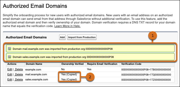 Imported authorized email domains.