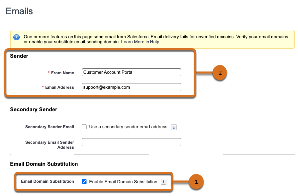Experience Cloud site email options