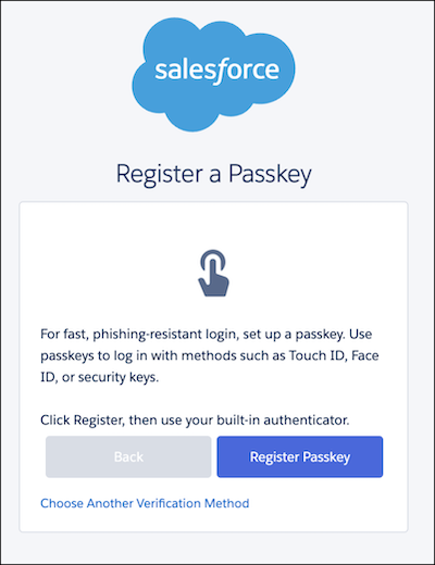 Register a Passkey page for Experience Cloud