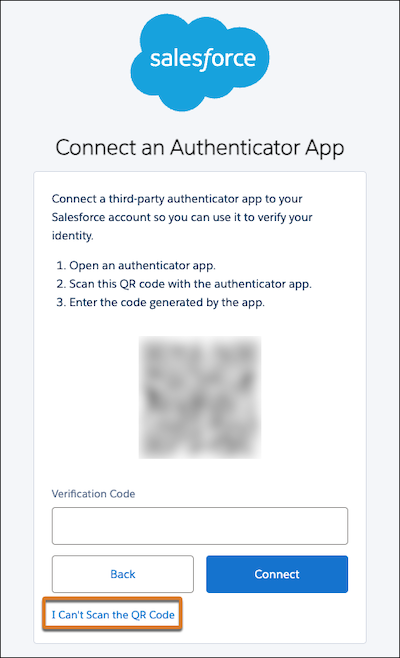 Connect an Authenticator App screen with QR code link highlighted