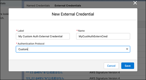 New external credential with custom authentication