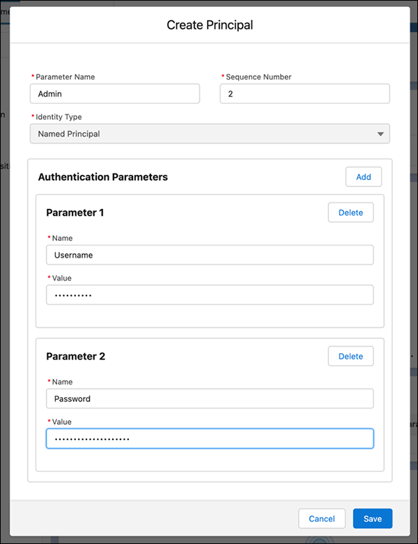Authentication parameters for Basic authentication
