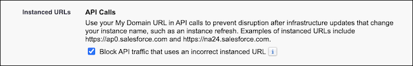 Optionen für Instanz-URL-Umleitungen mit der Einstellung für API-Aufrufe in Orange