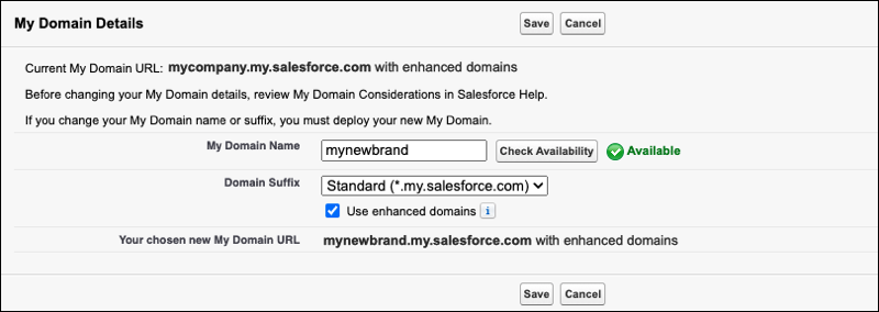 My Domain Details edit page