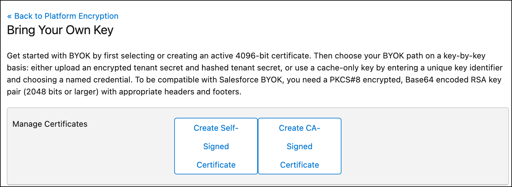 Select Certificate Type for BYOK