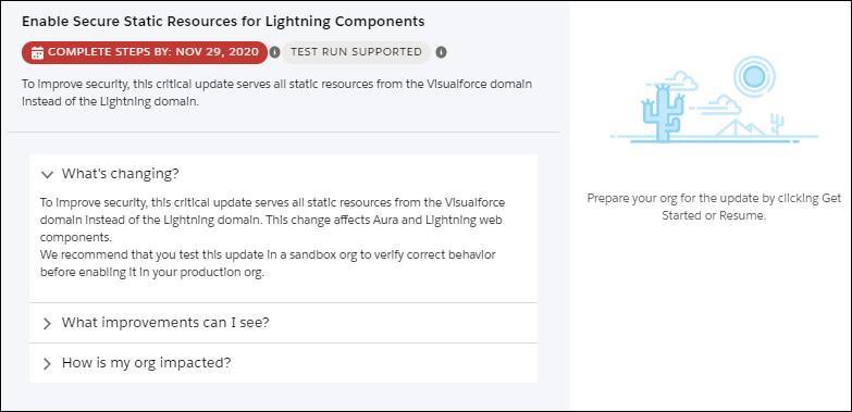 The details pane for a release update with three expandable sections.