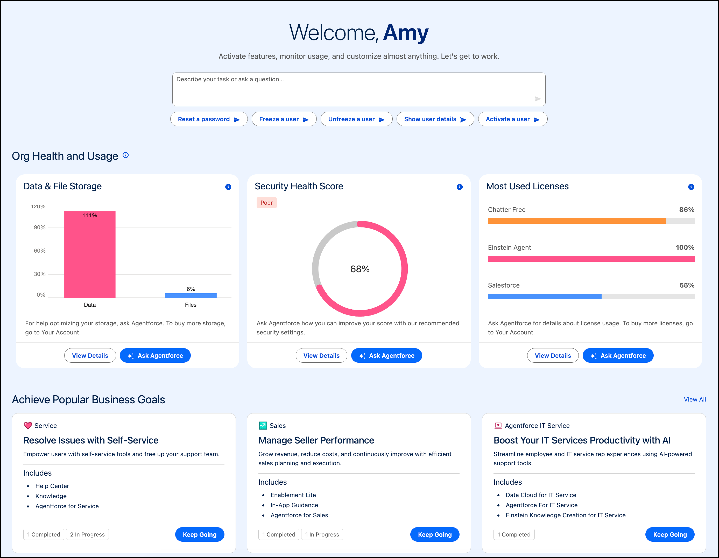 Inicio de configuración con Agentforce activado