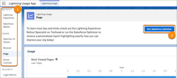 Interface utilisateur de l'application Lightning Usage
