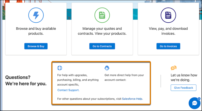 Page d'accueil avec les options de support entourées
