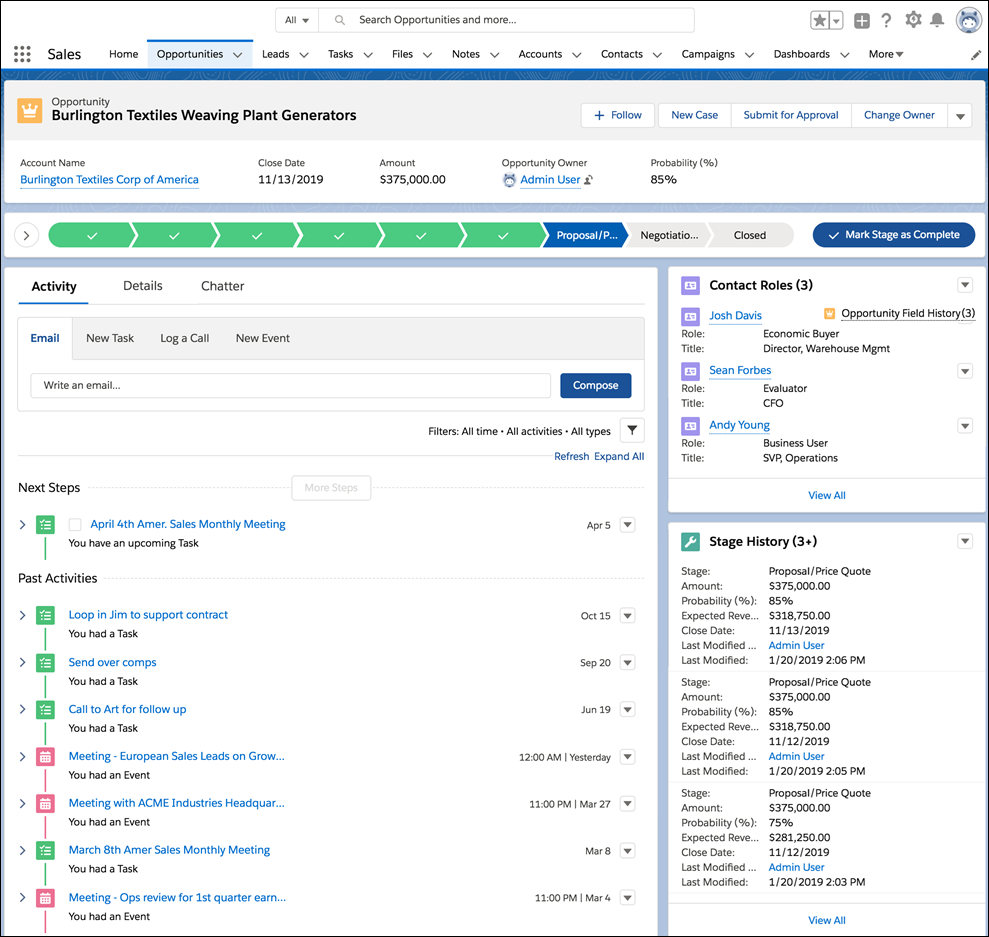 Schermata di una pagina di record che utilizza la Visualizzazione raggruppata