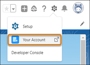 展開されて [Your Account] オプションが選択されている [設定] アイコンのドロップダウン