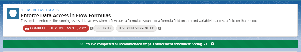 Et banner som viser meldingen "Du har fullført alle anbefalte trinn," med informasjonen om gjennomføring.