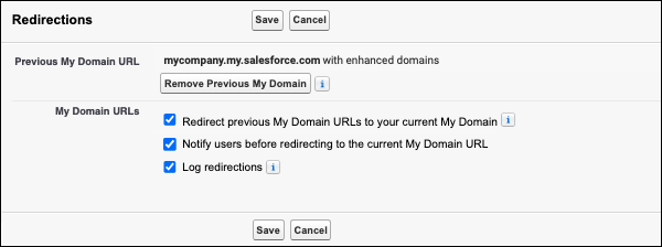 My Domain Redirections settings.