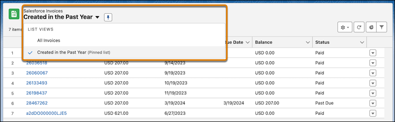 Filter invoices with list view