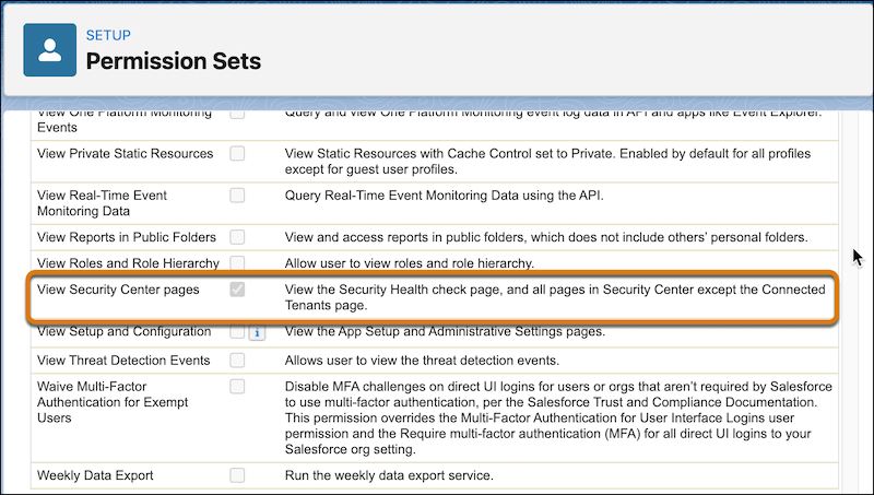 View Security Center pages permission
