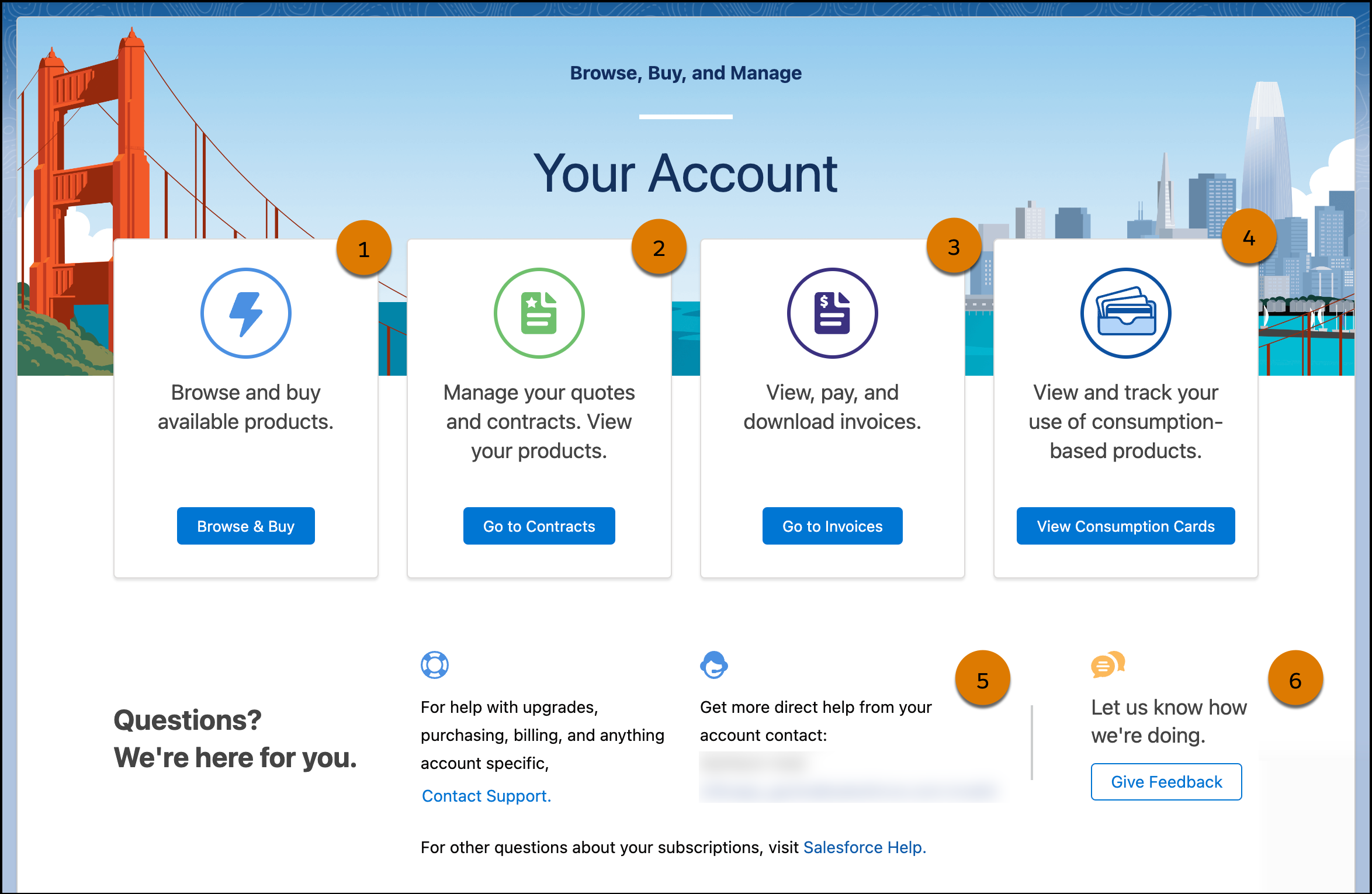 Home page with navigation options numbered
