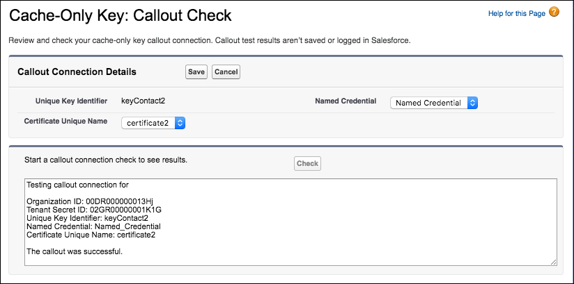 Pagina di controllo per la chiave solo cache con i risultati di un controllo dei callout