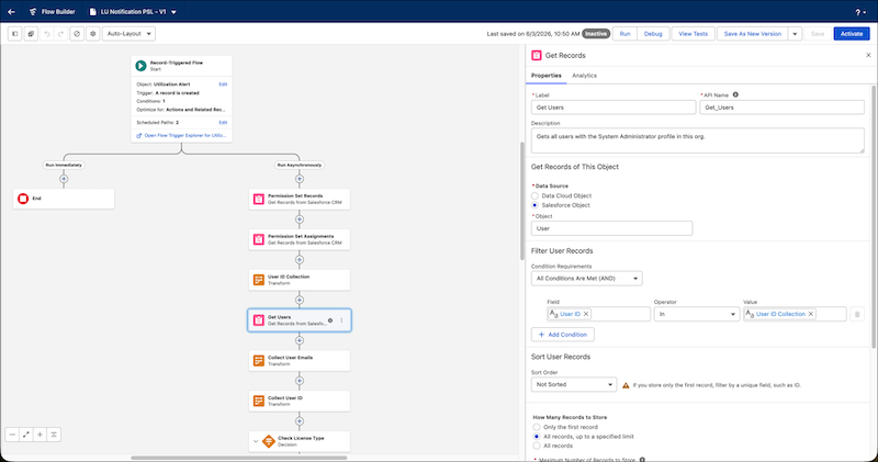 The Get Users element filters users that are in the User ID Collection.
